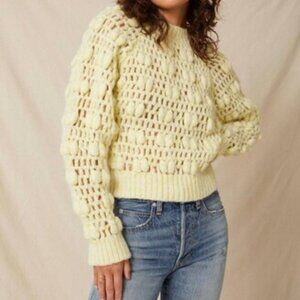 AMO Yellow Chunky Loose Knit Sweater Raglan Baby Alpaca Merino Size MEDIUM